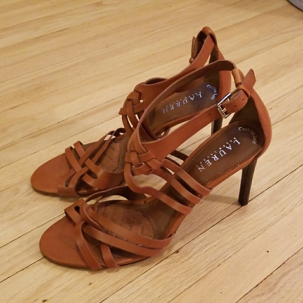 Ralph Lauren size 9M brown leather heeled sandals